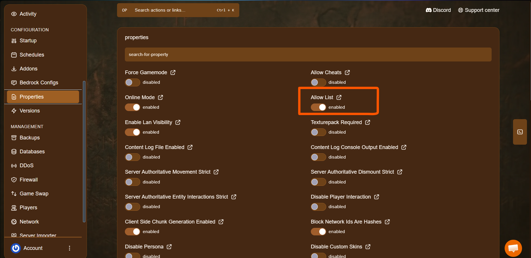 Enable Allowlist set to true on the Startup page