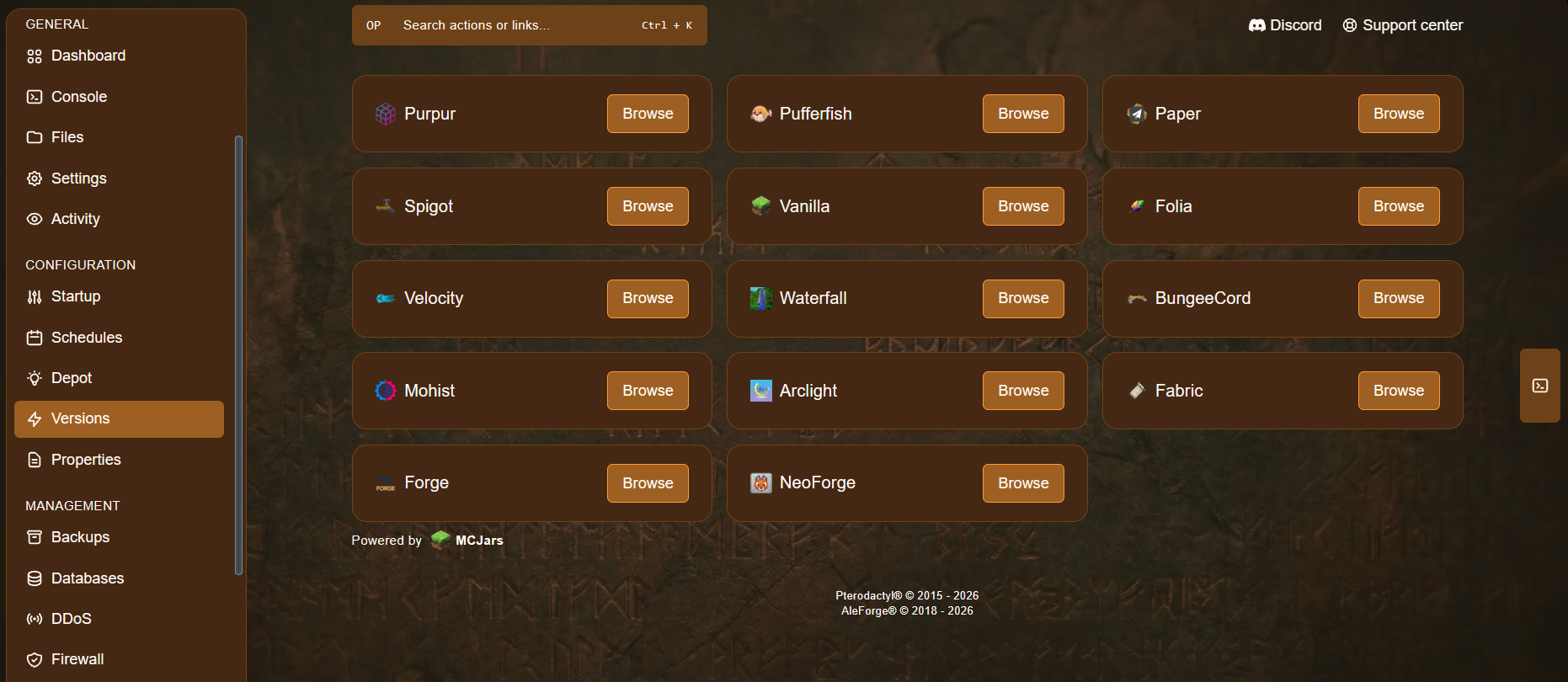 The Versions page with the Install button