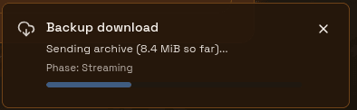 Backup download toast with streaming progress