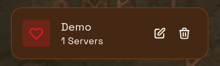 Server folder card with edit and delete actions