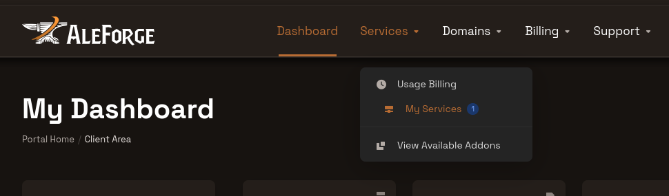 Services menu with My Services selected