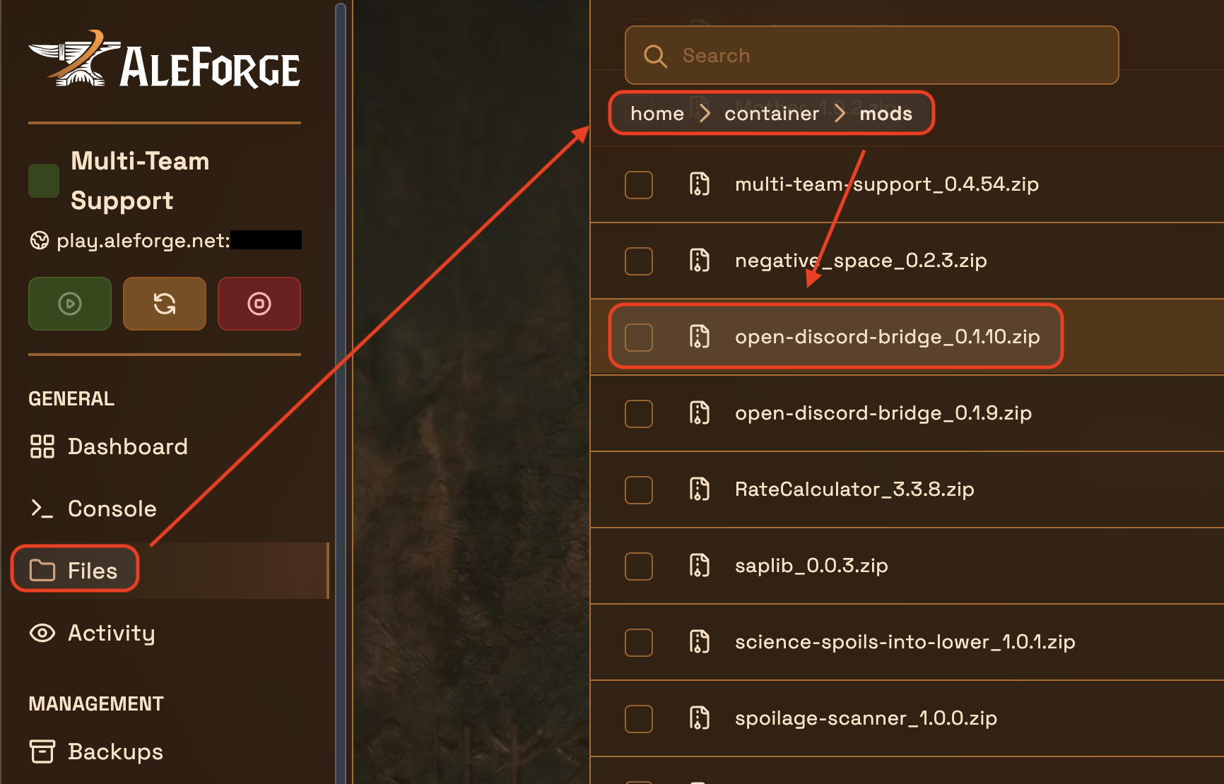 Add the open-discord-bridge mod through the mod manager, or upload the mod .zip from the Factorio mod portal into the se