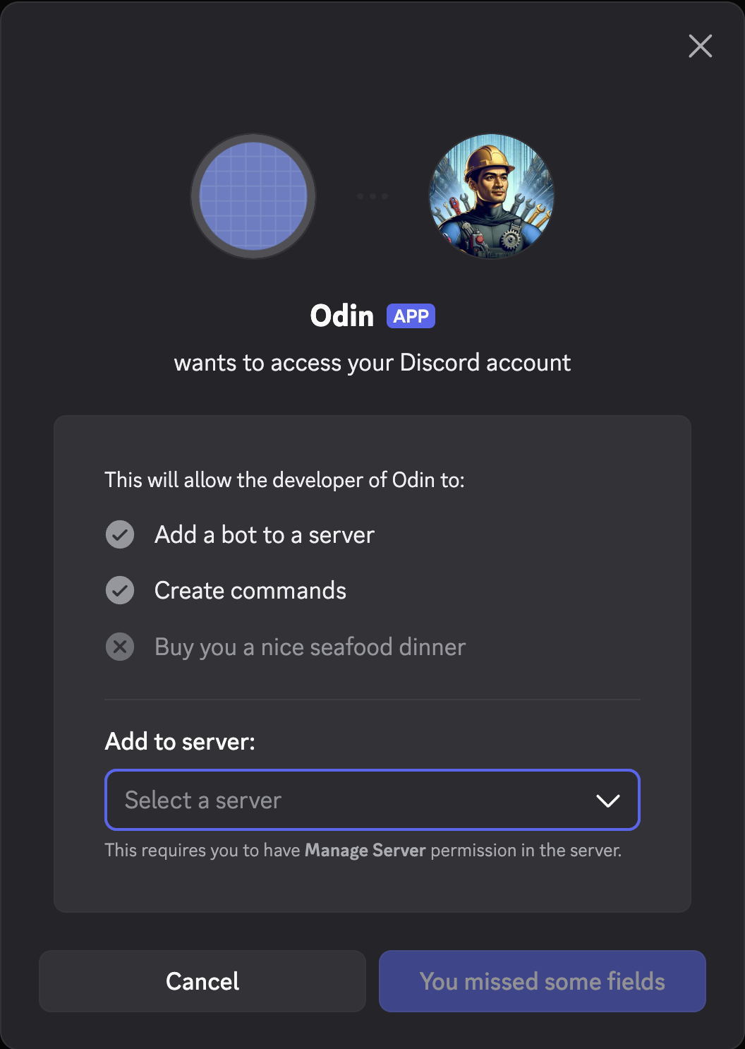 Select your server from Add to server, click Authorize, and complete the captcha