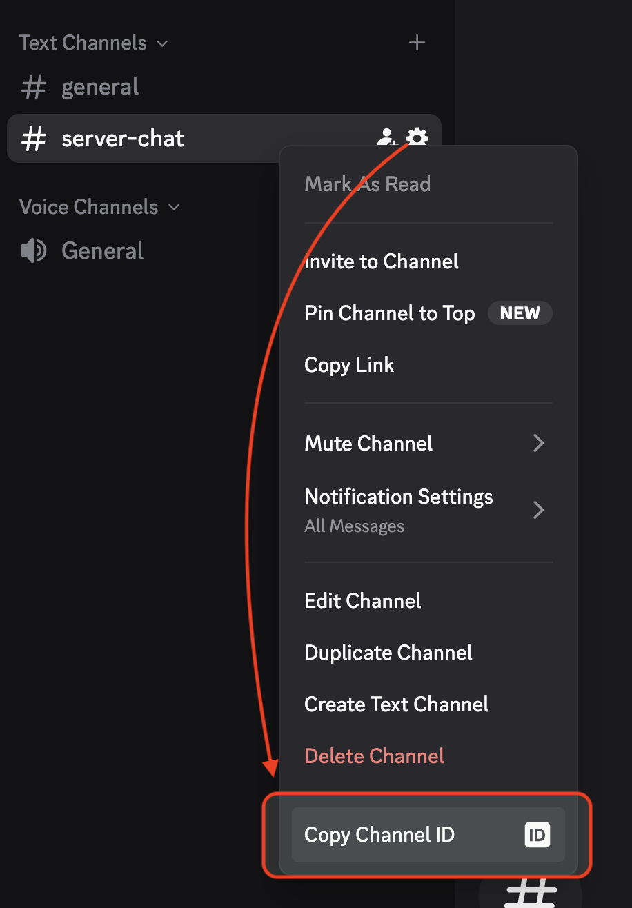 Right-click the channel and select Copy Channel ID