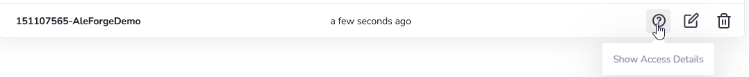 Once created, click Show Access Details