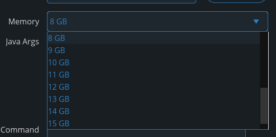 Choose your allocated RAM from the Memory dropdown menu.