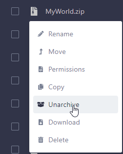 Right-click your uploaded file and select Unarchive