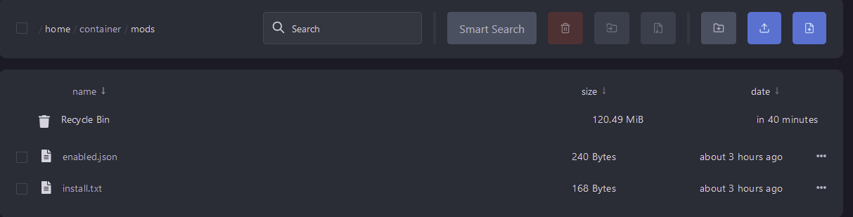 Click and drag the enabled.json and the install.txt files to your Mods folder on your server