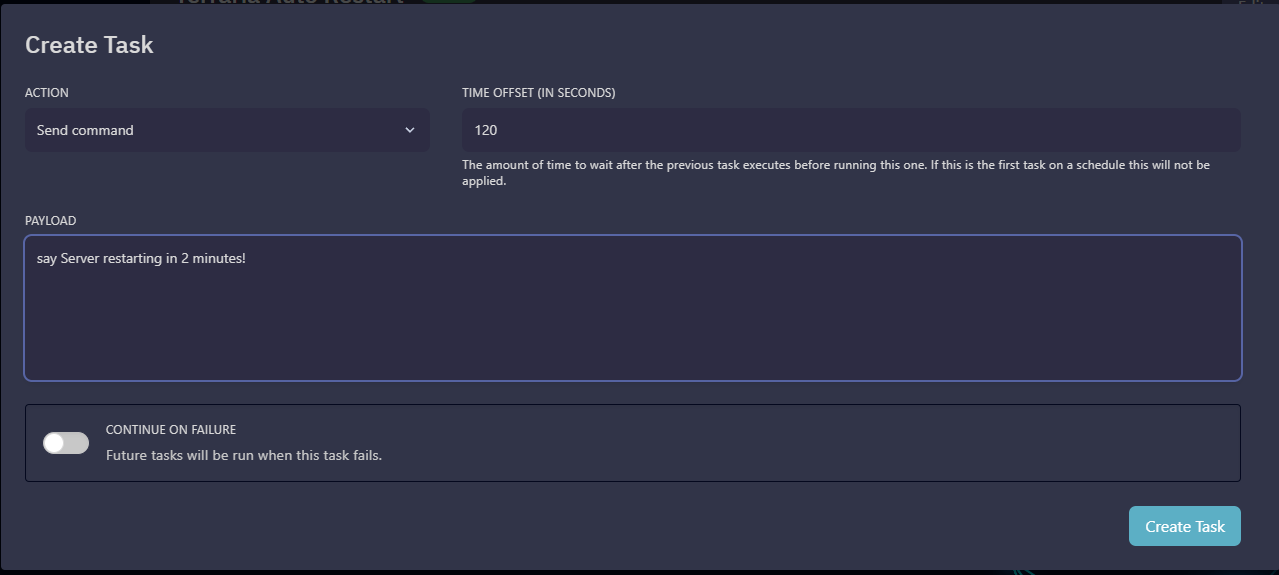 Game Command Example Palworld broadcast broadcast ServerRestartinginXminutes Minecraft say say Server Restarting in X mi