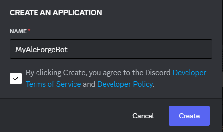 Give your bot a name and click Create