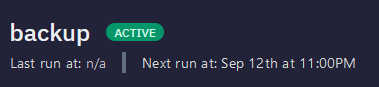 Now click Create Task . Your server will now automatically create backups. You can check when your server will backup at