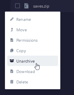 Right click on your saves folder and click Unarchive