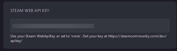 Paste the key into the variable Steam Web API Key