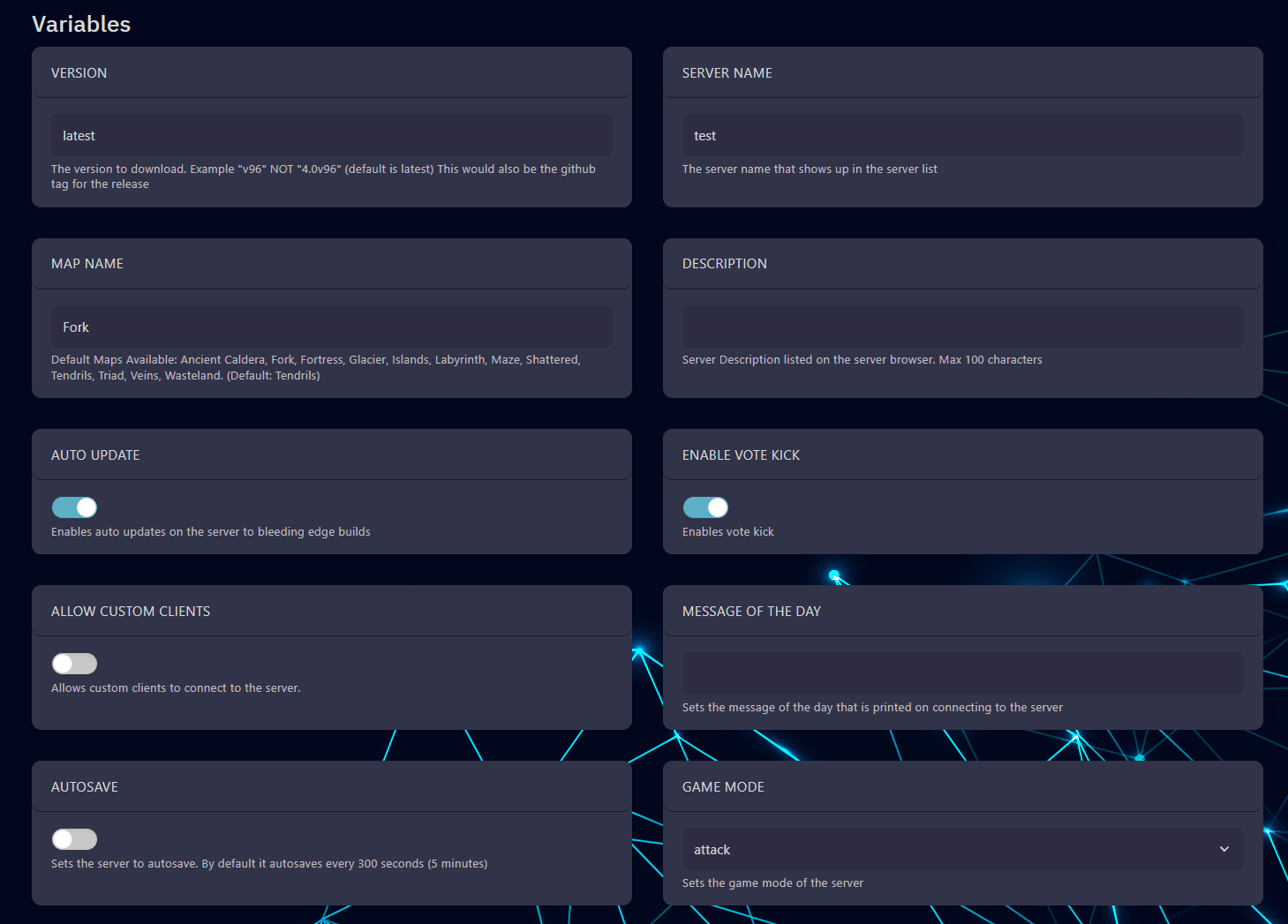 Open Startup and configure the settings of your server how you want
