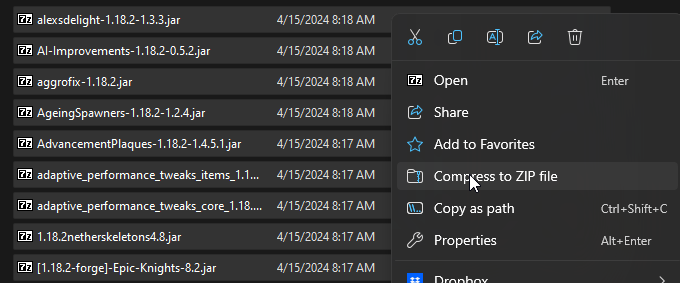 Select all your mods and compress them to a .zip file called mods.zip
