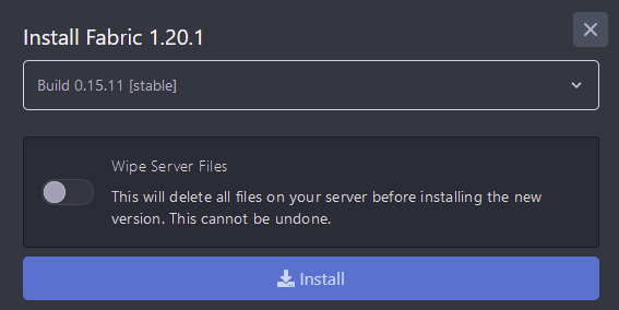 From the dropdown, select the version of Fabric or Forge that your modpack requires and select Install