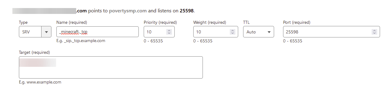 Next, we’ll need to create an SRV record to point the domain to the correct port.