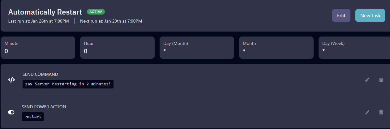 Now click Create Task . Your server will now automatically reboot on the schedule you set. You can check when your serve