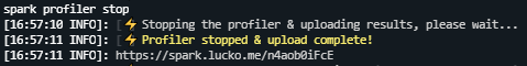 When you would like to stop profiling your server, run spark profiler stop