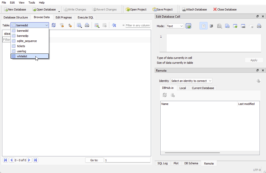 Select Browse Data and then select whitelist in the dropdown