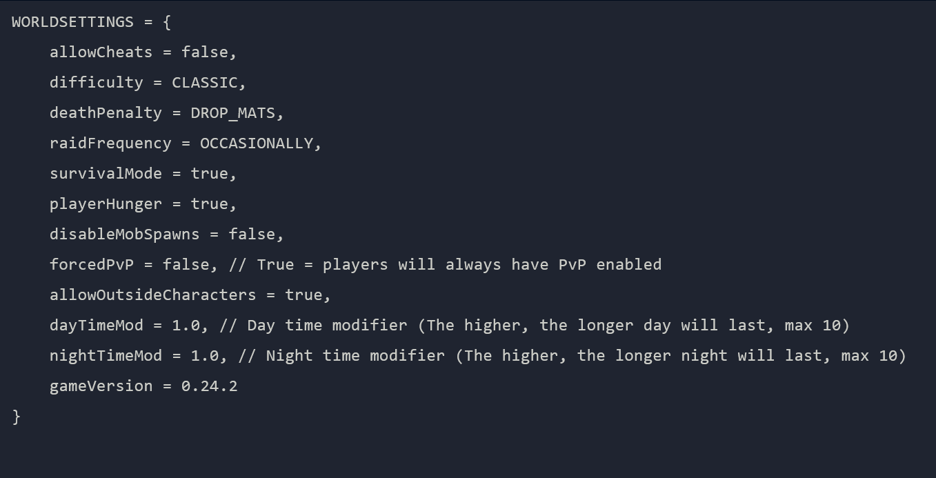 Here you can change multiple different values that affect how your world plays.
