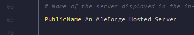 Use CTRL+F to locate PublicName on line 69 and change it to your desired value