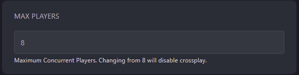 Set Max Players to 8 or less. Setting it over 8 will disable crossplay
