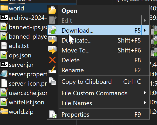 Move your world to your computer. In WinSCP you can do this by right clicking the file and selecting download