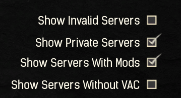 Keep in mind that if your server has any mods, has VAC disabled, or is private, one of these check boxes may be checked 