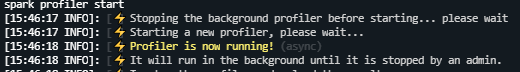 To start profiling, run the command spark profiler start