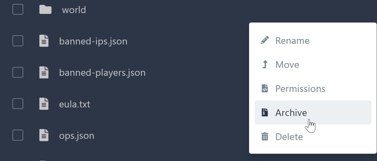 Click the button labeled Archive