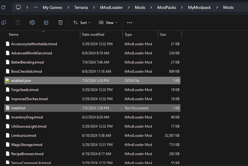 Click and drag the enabled.json and the install.txt files to your Mods folder on your server