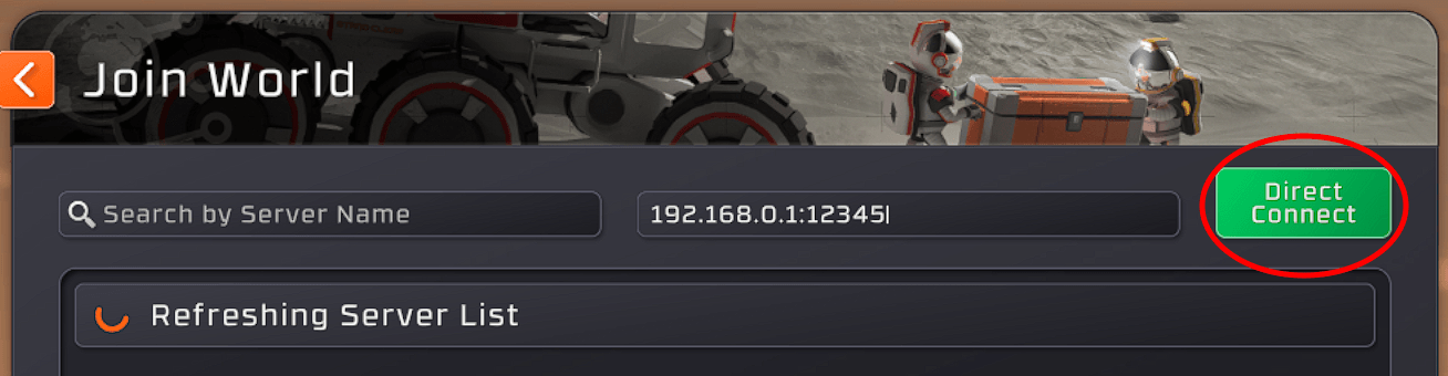 Enter the IP and port from the Network page