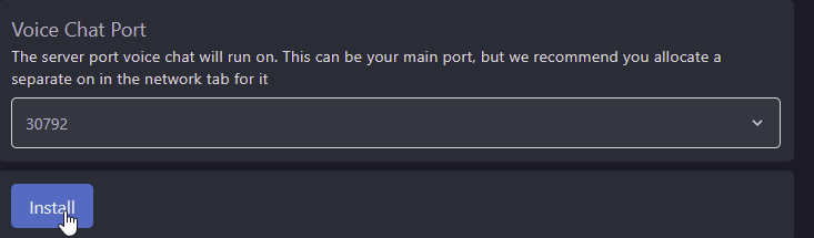 Select the Voice Chat Port you’d like to use for Simple Voice Chat and click Install