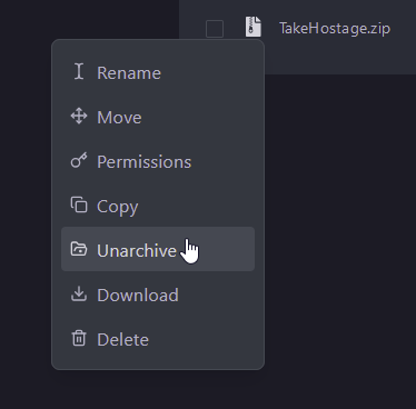 Right click the uploaded folder and select Unarchive
