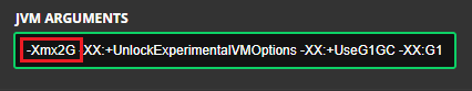 Scroll down until you see JVM Arguments and find the -Xmx2G parameter.