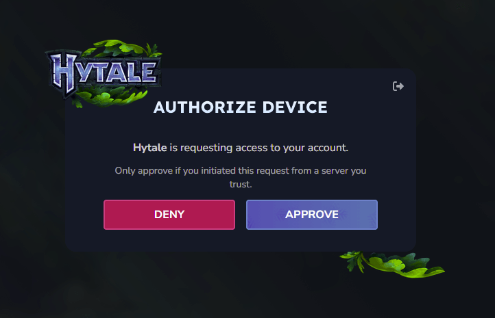 When Hytale requests to access your account, select Approve