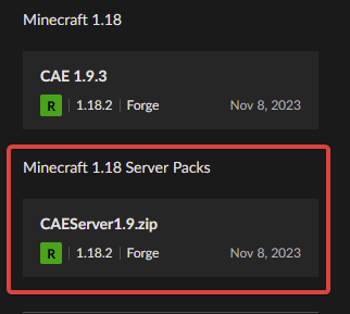 On CurseForge, you can find the Server Pack of a modpack by scrolling down and looking for the Recent Files section. If 