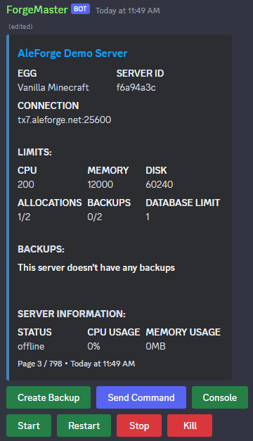 Once the API key is set run the /servers command to and your servers should be shown.