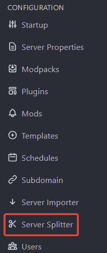 Under Configuration select Server Splitter