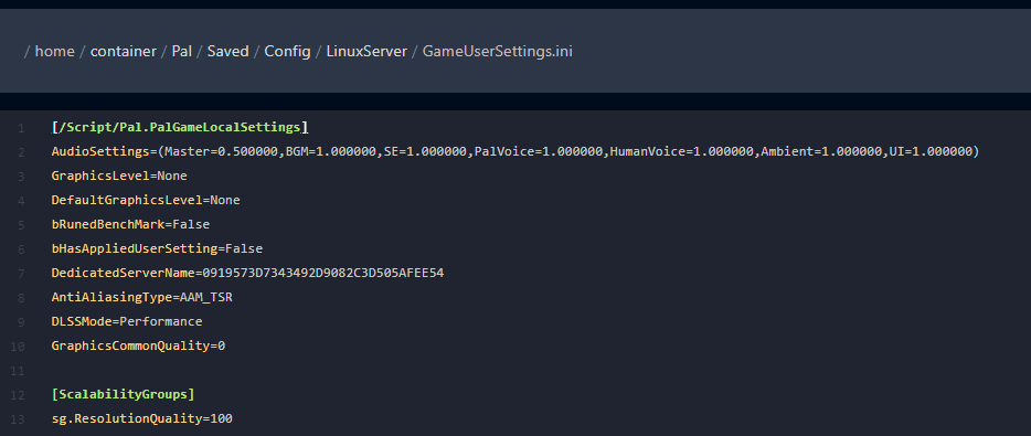 Change the DedicatedServerName= to match your world save folder uuid (the long alphanumeric string).