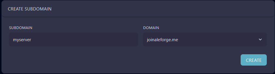 Enter in the name you’d like to call your subdomain. It may already be taken in which case you will have to find a diffe