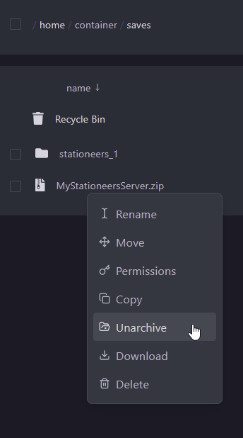 Right click on your uploaded file and select Unarchive