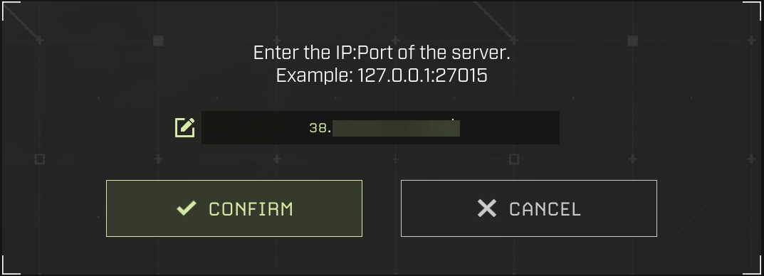 Enter the IP address and port of your server