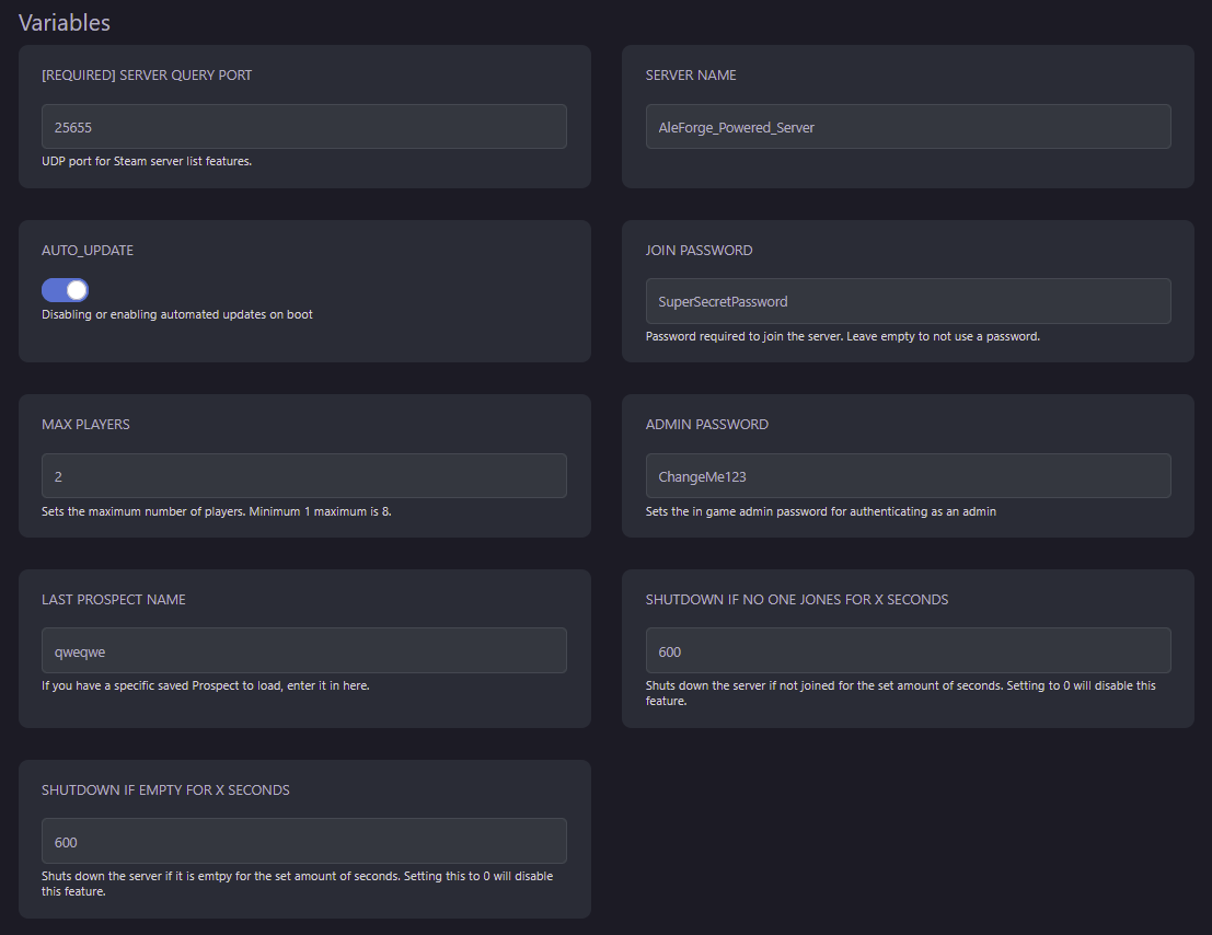 Here you’ll find many of the options for configuring your server. Note that these changes are applied when the server st