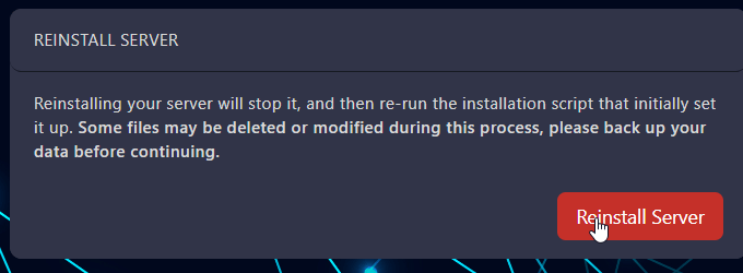 Click Reinstall Server