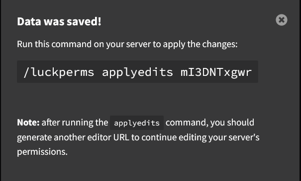 Press Save at the top of the page. It will show a pop-up with a command inside. Copy the command