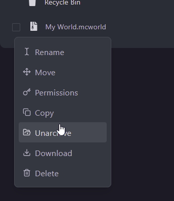 Right click on your uploaded file and select Unarchive