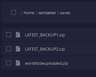 Upload the .zip file from your computer to the saves folder on your server.
