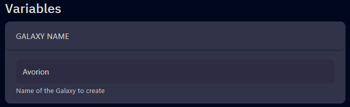 Go to Startup and find the Galaxy Name variable